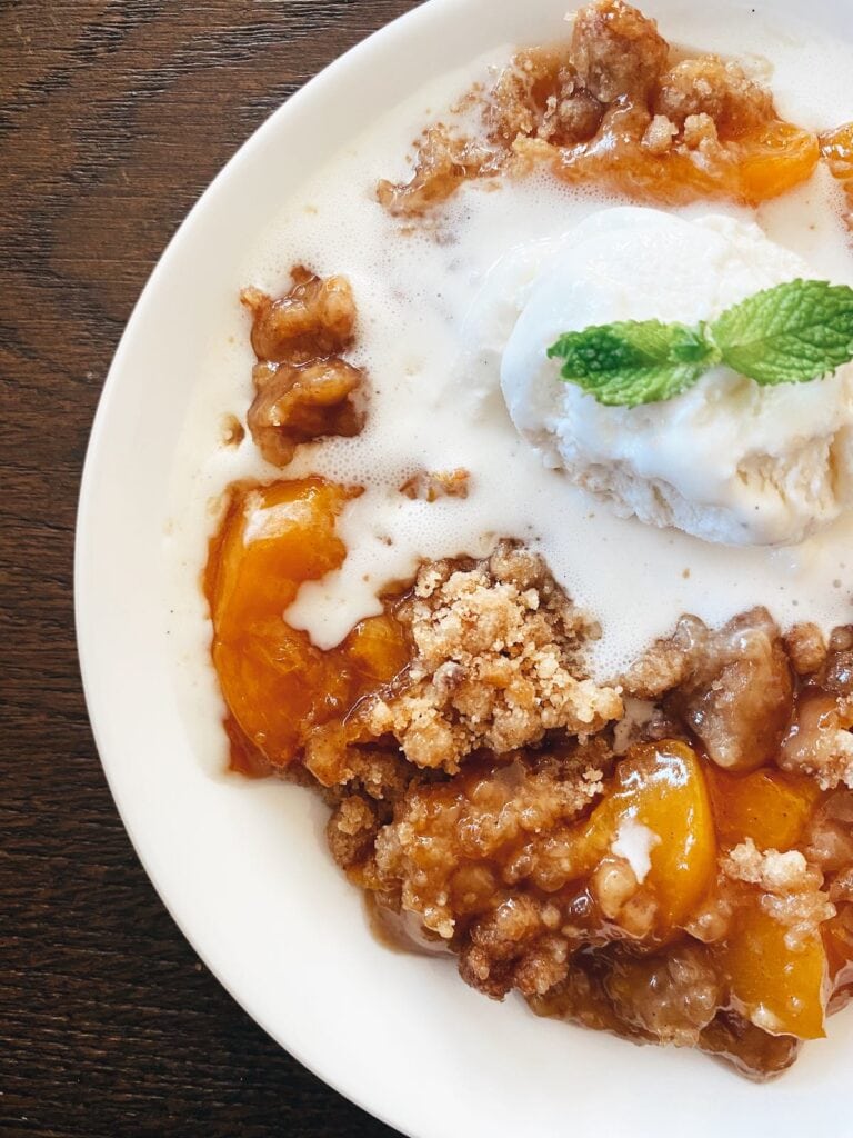final recipe with crispy crumble topping and ice cream