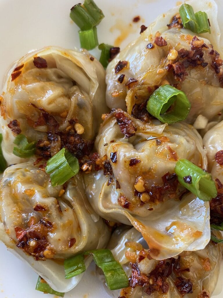 Chili oil dumplings recipe card