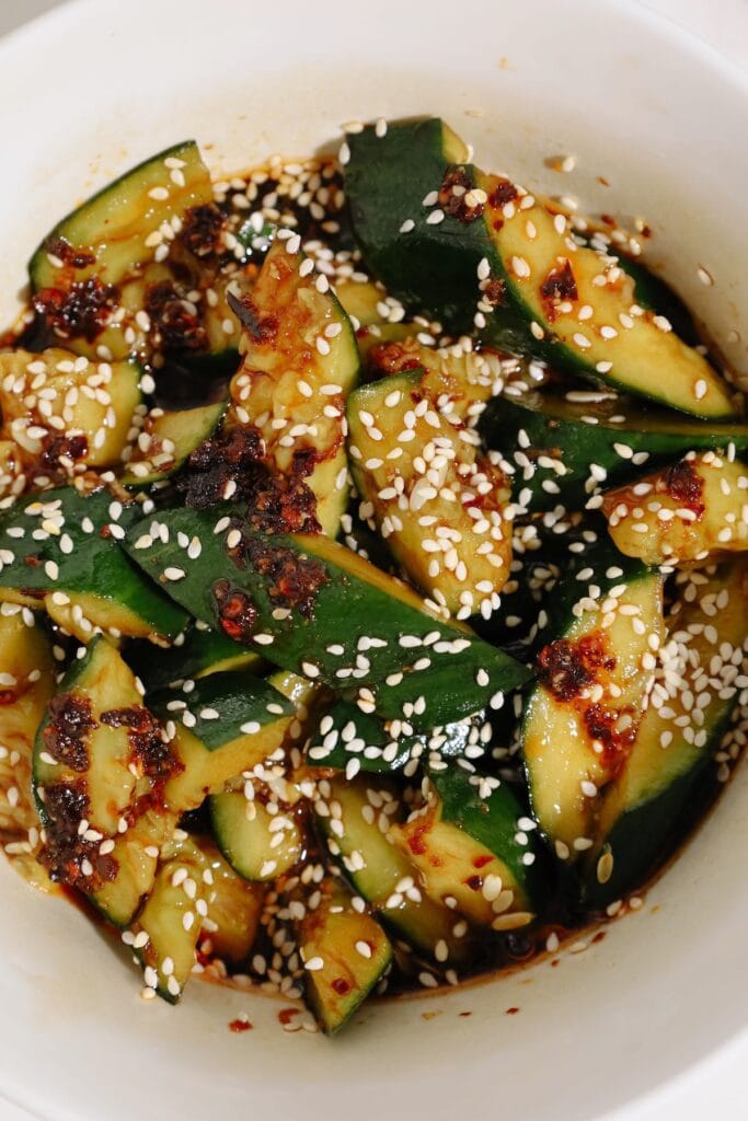 asian cucumber salad close up