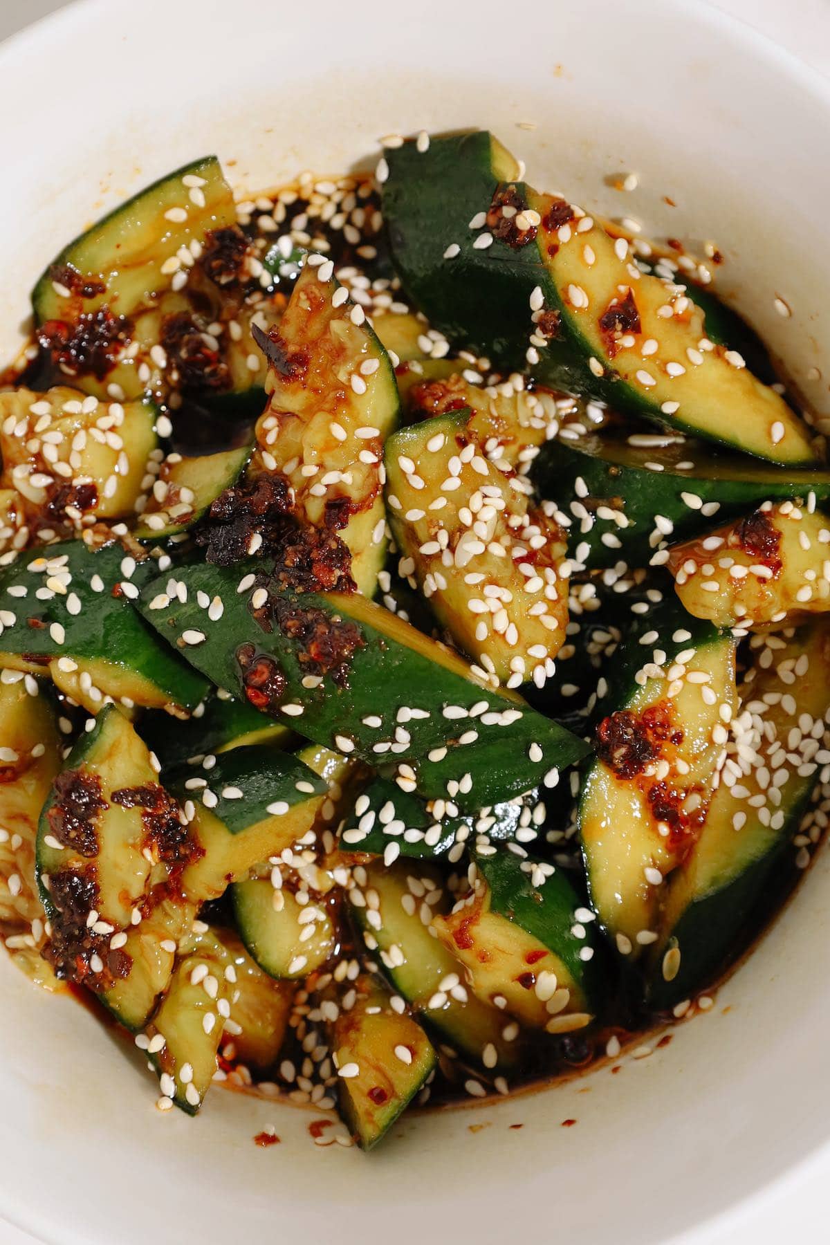 asian cucumber salad close up