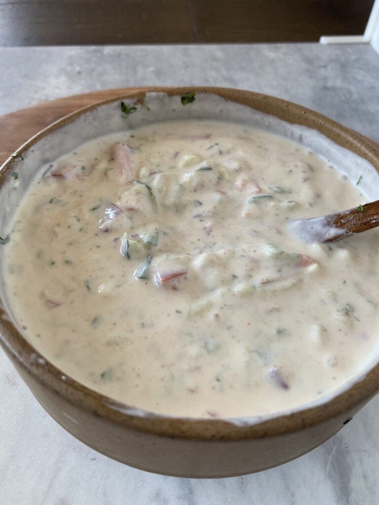 raita recipe in a bowl