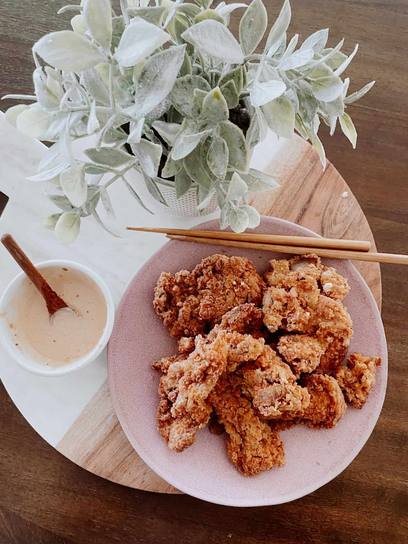 Final recipe on a large pink plate.