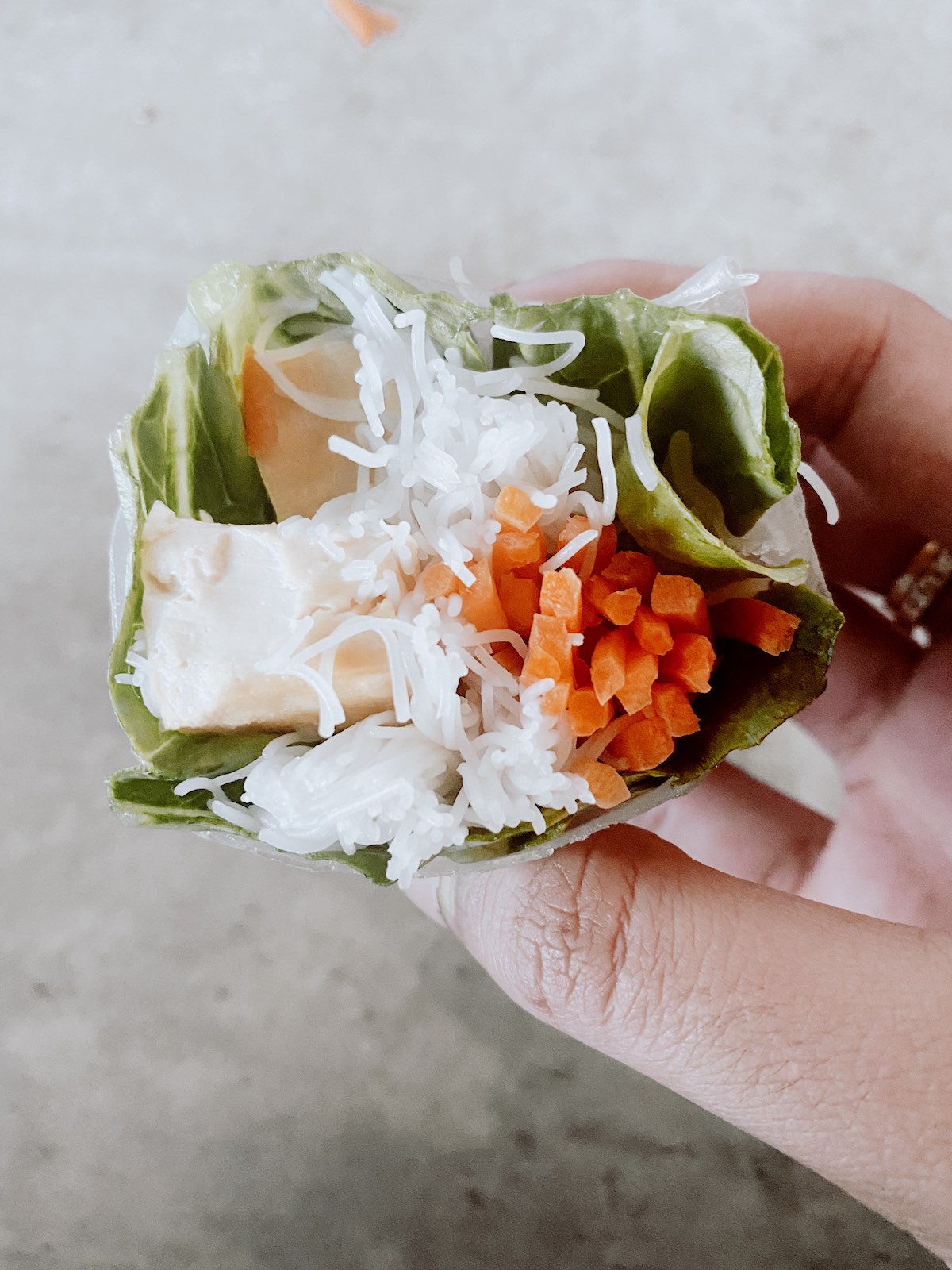 tofu fresh roll close up