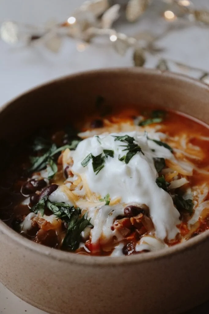 close up of black bean soup