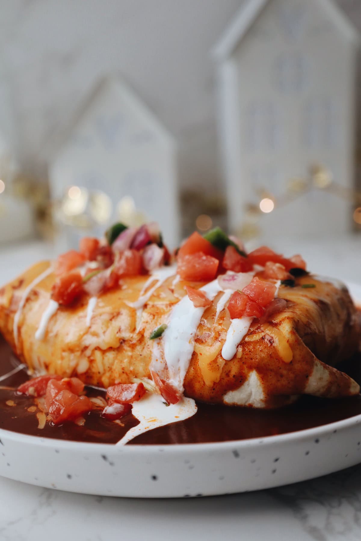 black bean burrito with toppings