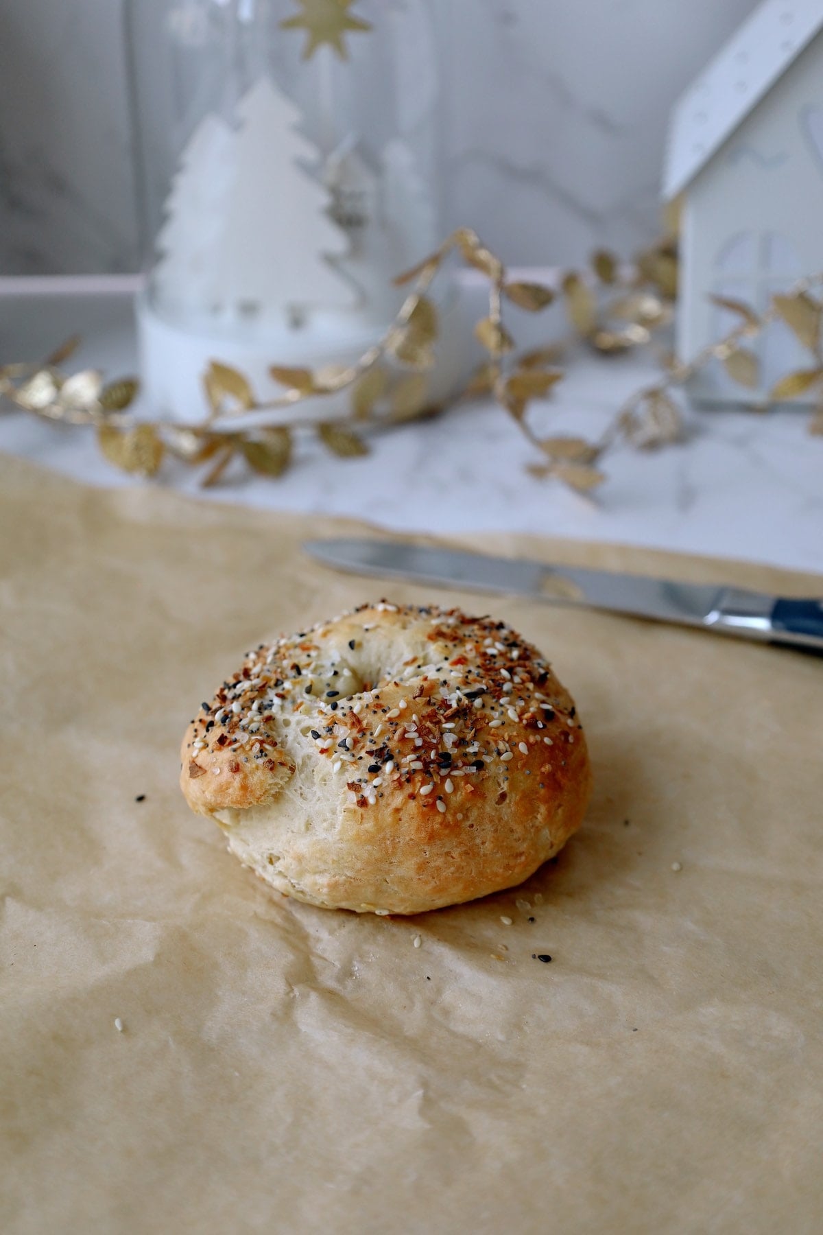 two ingredient bagel on parchment paper