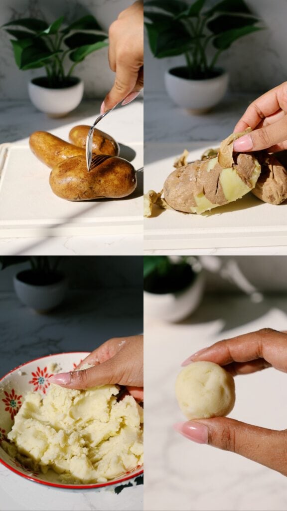 process of prepping potatoes