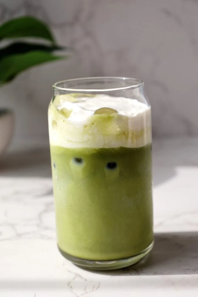iced matcha latte with cold foam