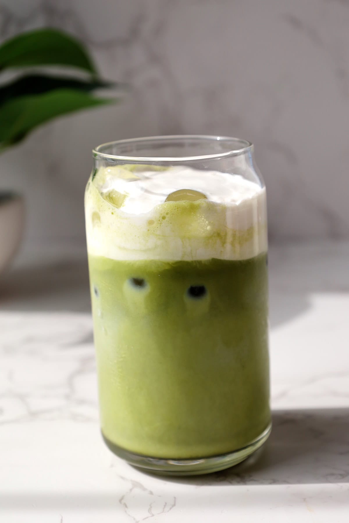 iced matcha latte with cold foam