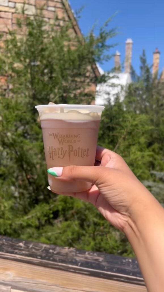 hand holding the butterbeer at Universal Studios