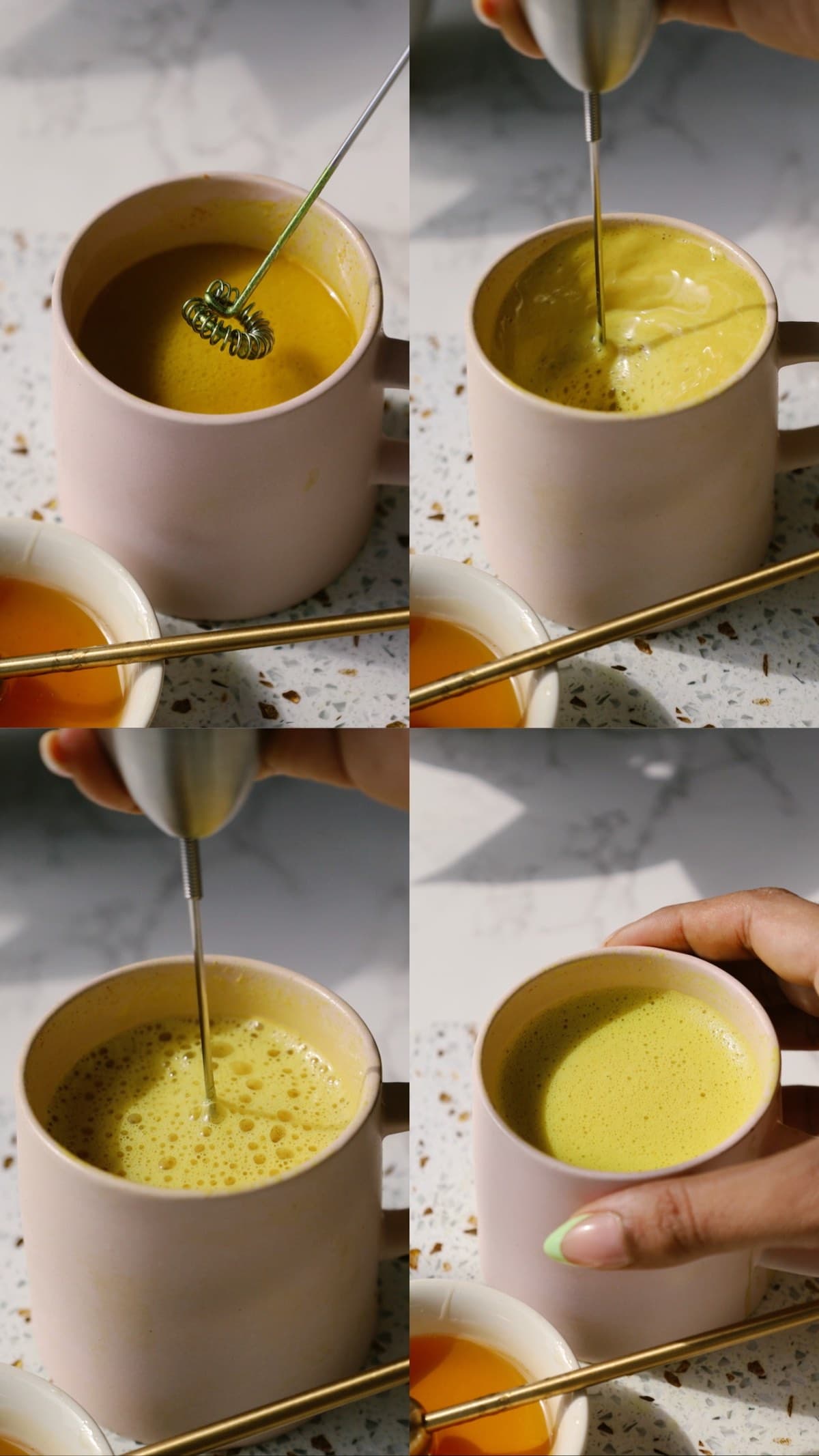 How to froth a golden milk latte.