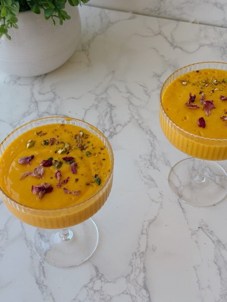 mango lassi recipe top down shot