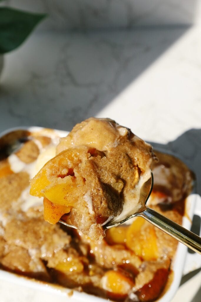 scoop of peach cobbler