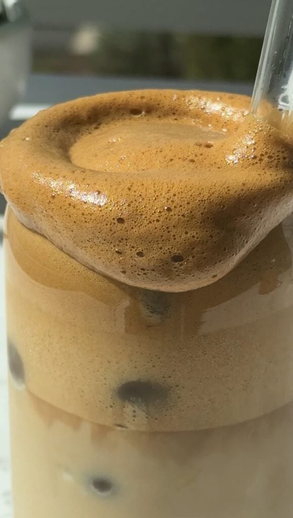 close up of whipped honey coffee