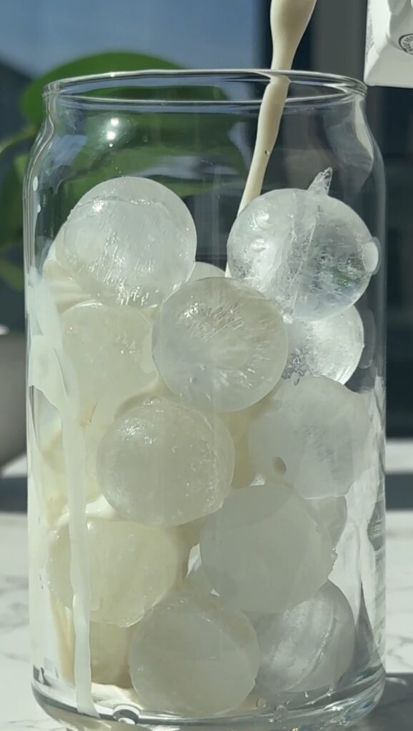 Step two: pour the milk over ice.