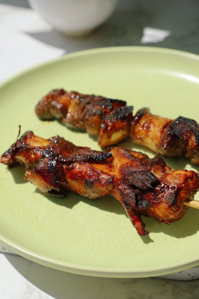 king oyster mushroom skewers on a plate