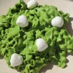 Green goddess pasta recipe with mozzarella balls on top.