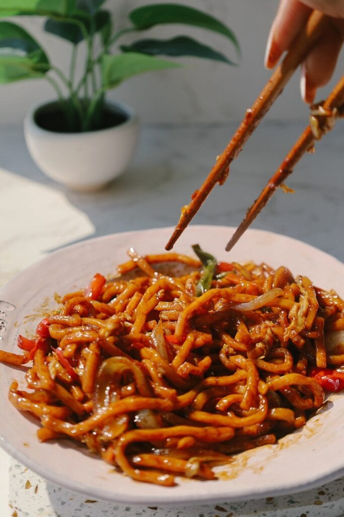 lo mein recipe with chopsticks