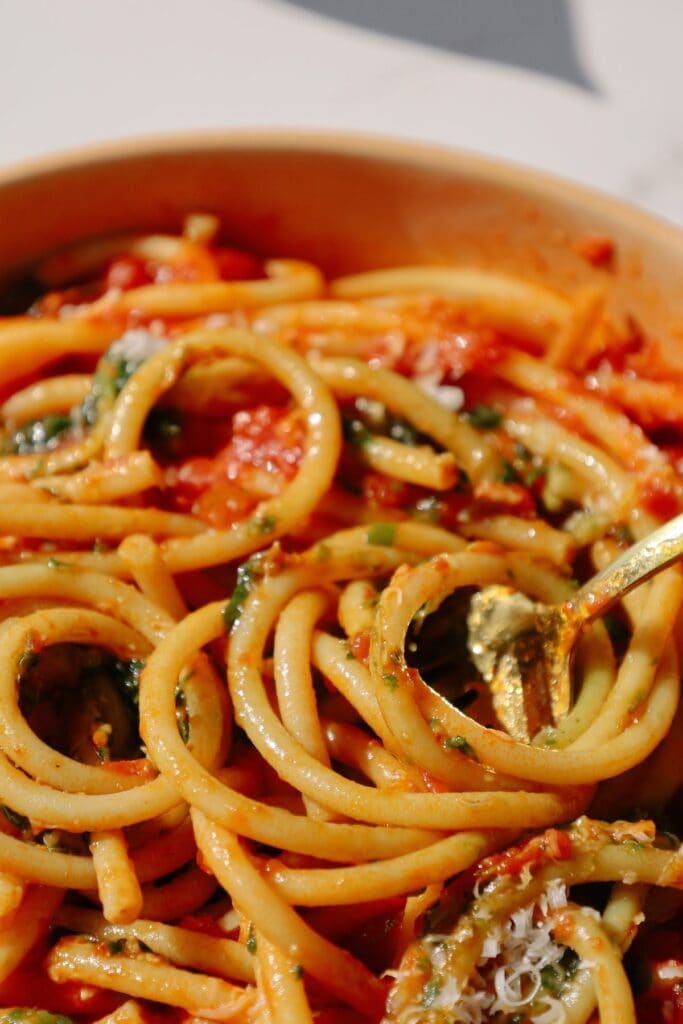close up of pasta pomodoro