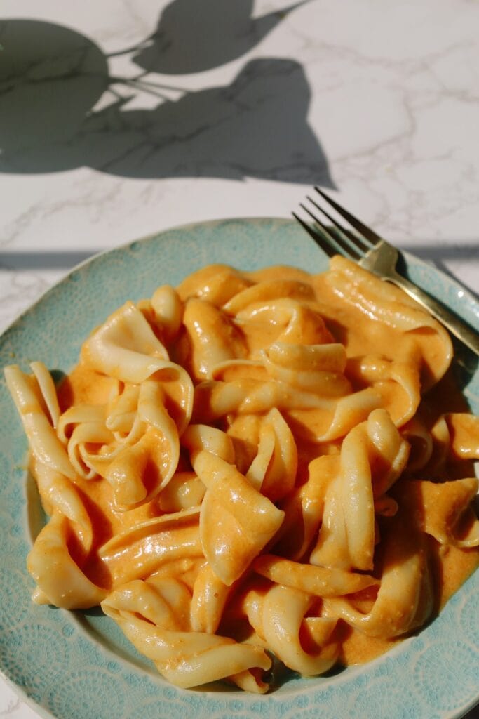final dish served on a plate with a fork