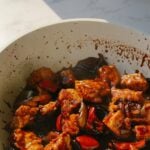 Sweet and sour tofu in a bowl.