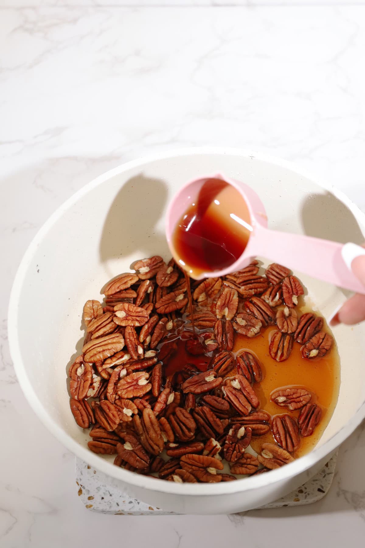 Step two: add maple syrup, cinnamon, and salt.