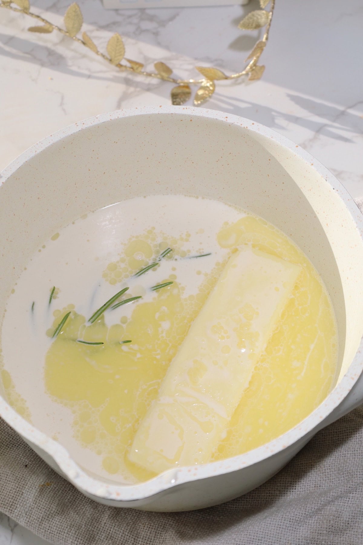 Step three: infuse milk and butter with herbs.