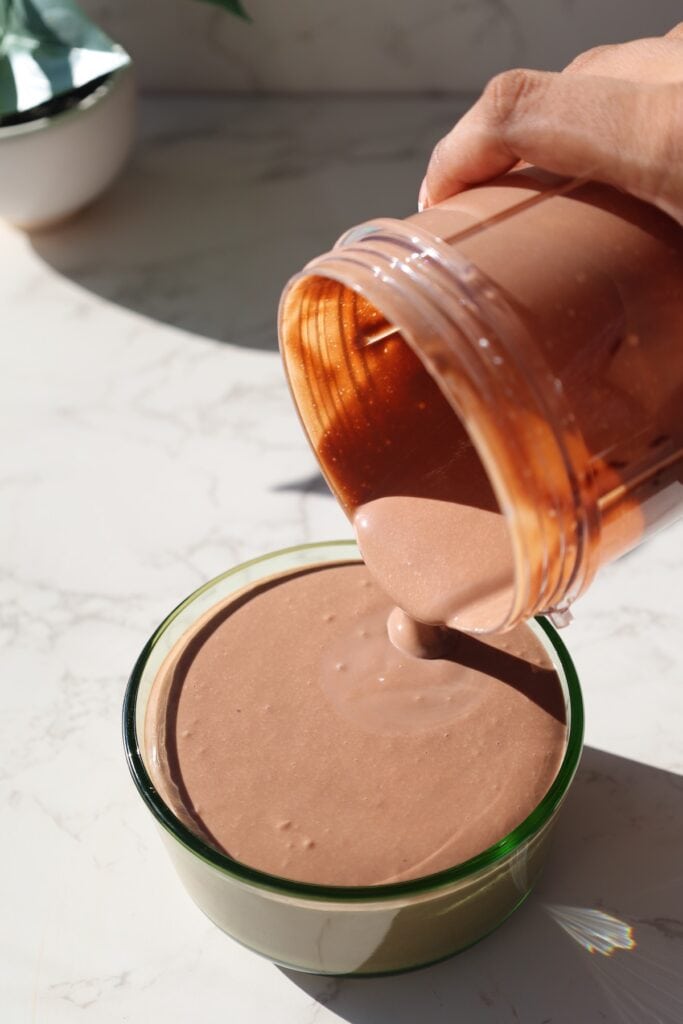 pour the chocolate tofu pudding into a container and let it set in the fridge