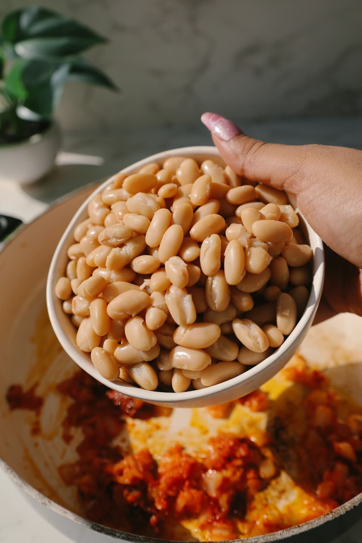 cannellini beans in a bowl, rinsed and drained.
