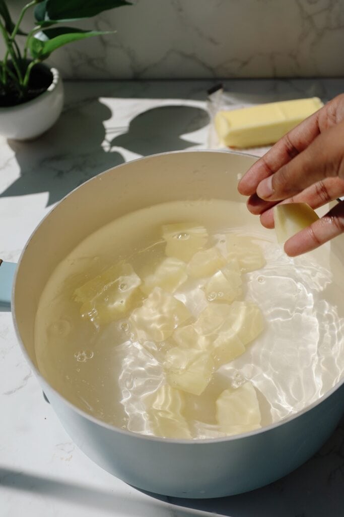 Creamy mashed potatoes step one.