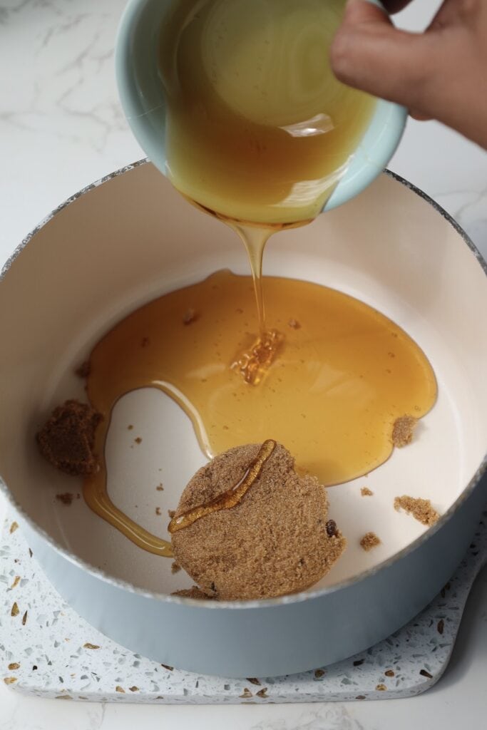 Make the glaze over the stove top.