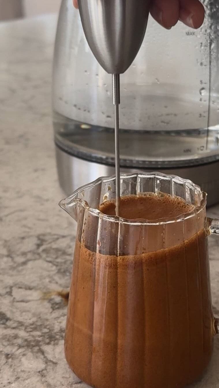 Step one: whisk honey and hot water.