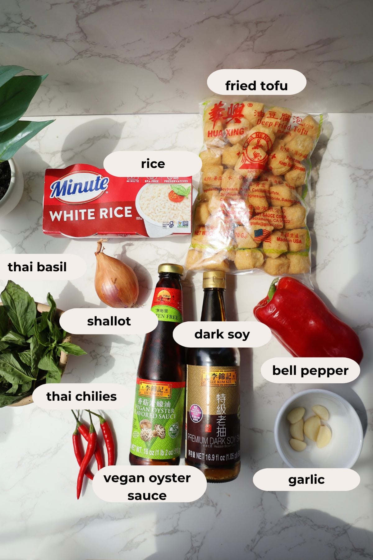 Ingredients for Thai basil fried rice.