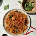 Thai basil fried rice with chilies on the side.