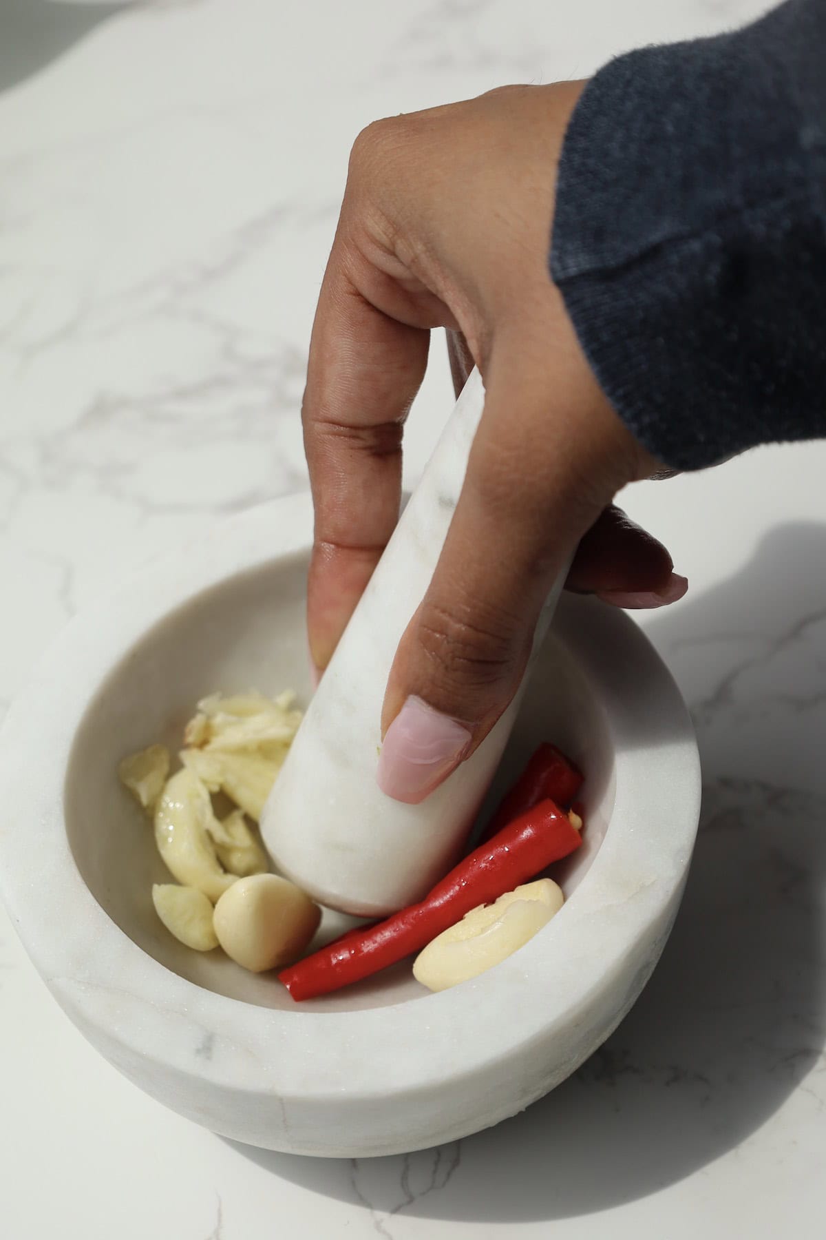 Step one: make the chili garlic paste.