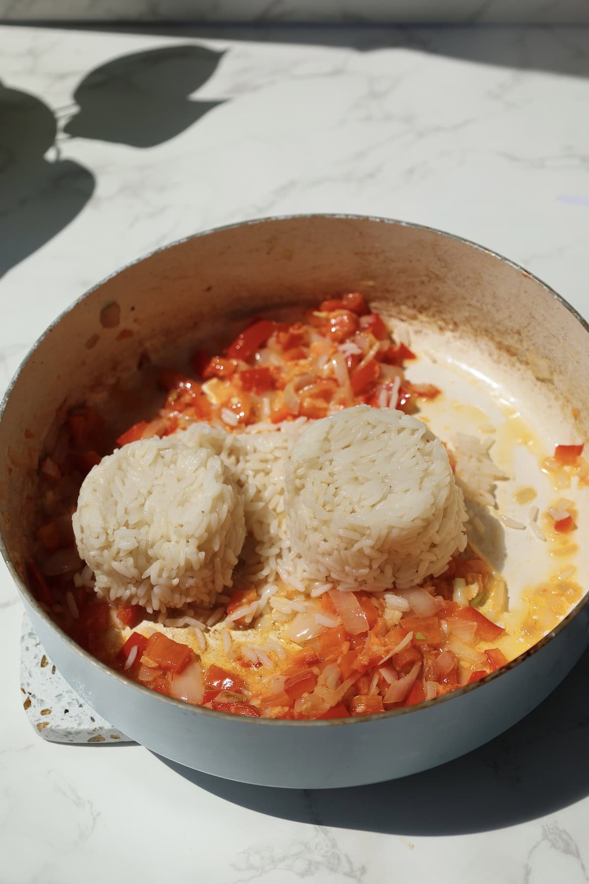 Step three: add the rice.
