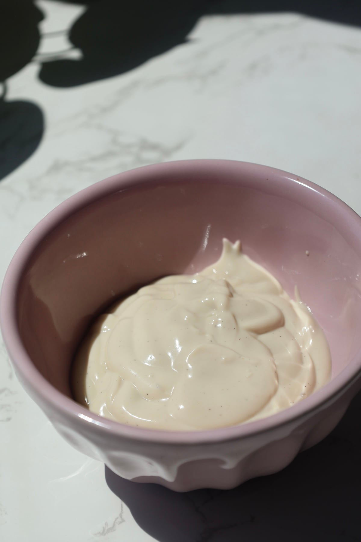 Chia seed pudding recipe step one: add yogurt.