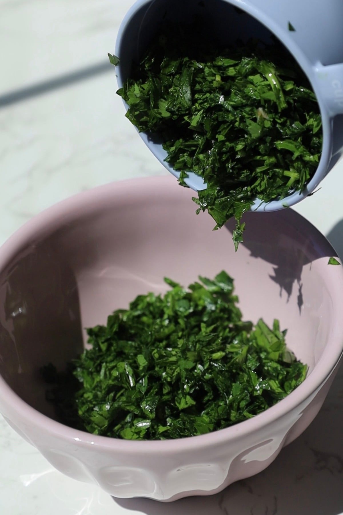 Finely chopped flat leaf parsley.