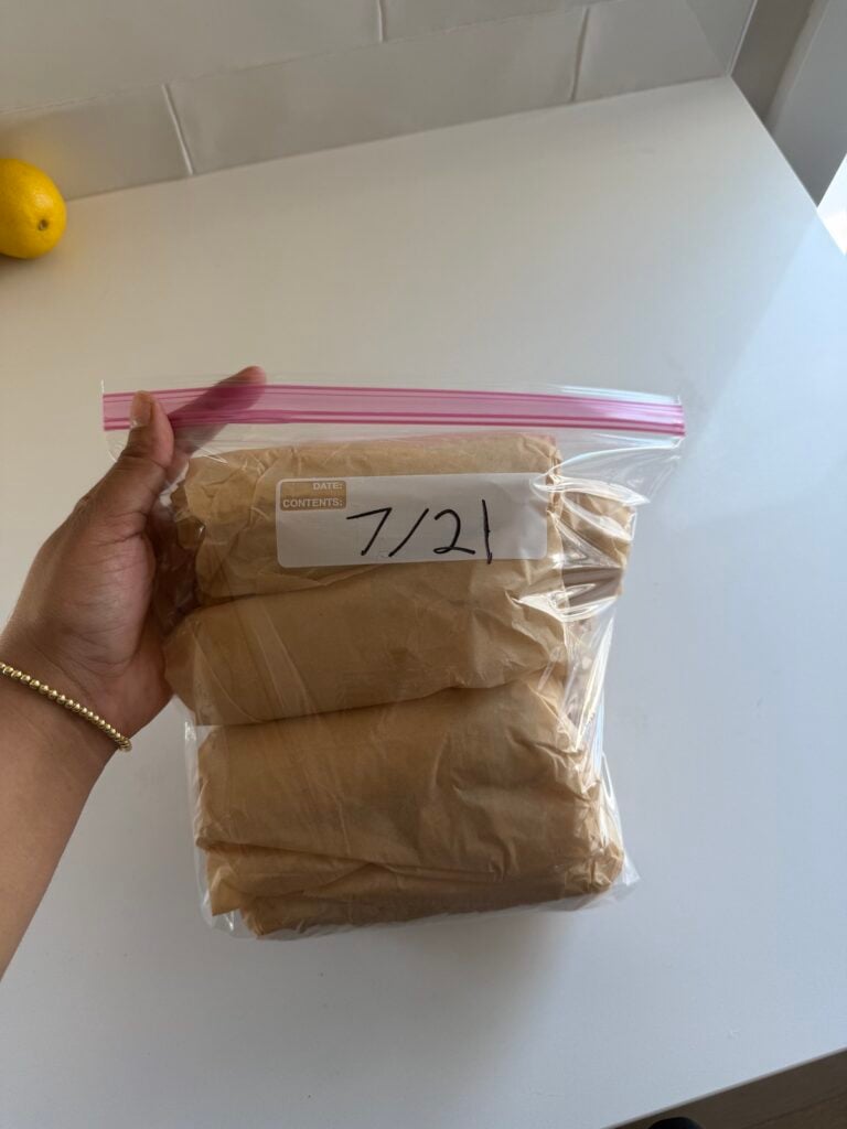 Step six: freeze the burritos.