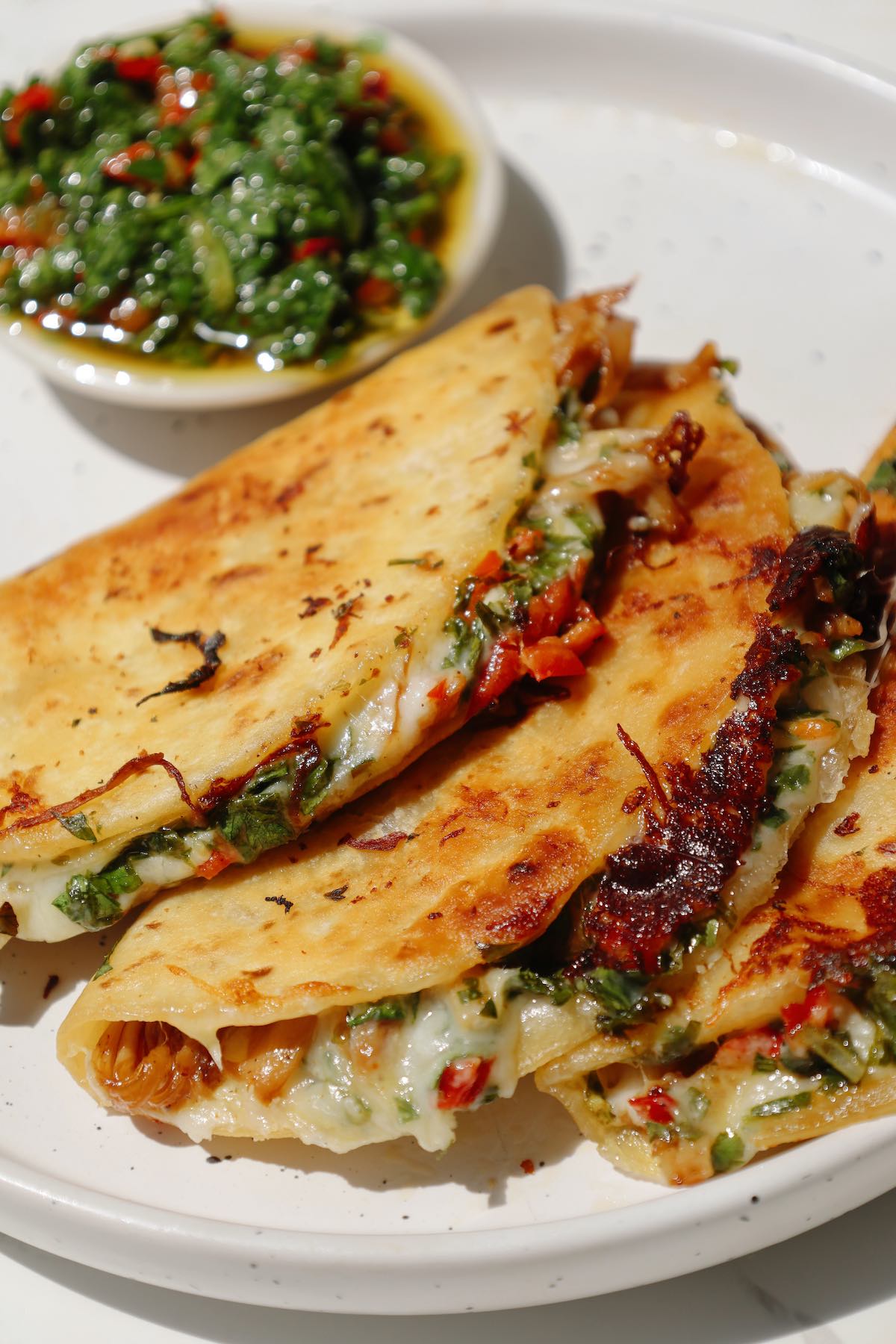 Mushroom tacos served with a side of my chimichurri sauce recipe.