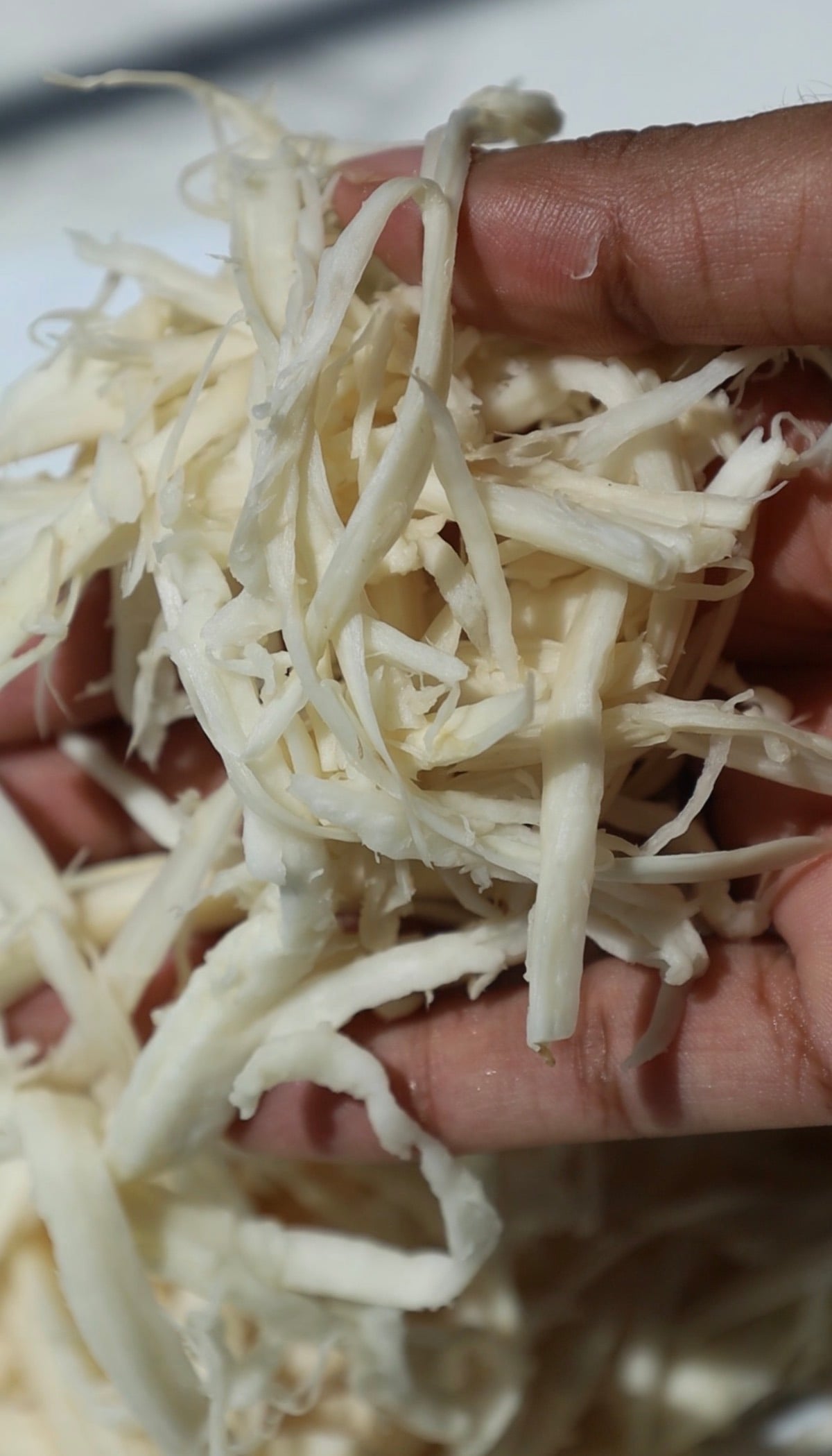 Step two: shred the mushrooms.