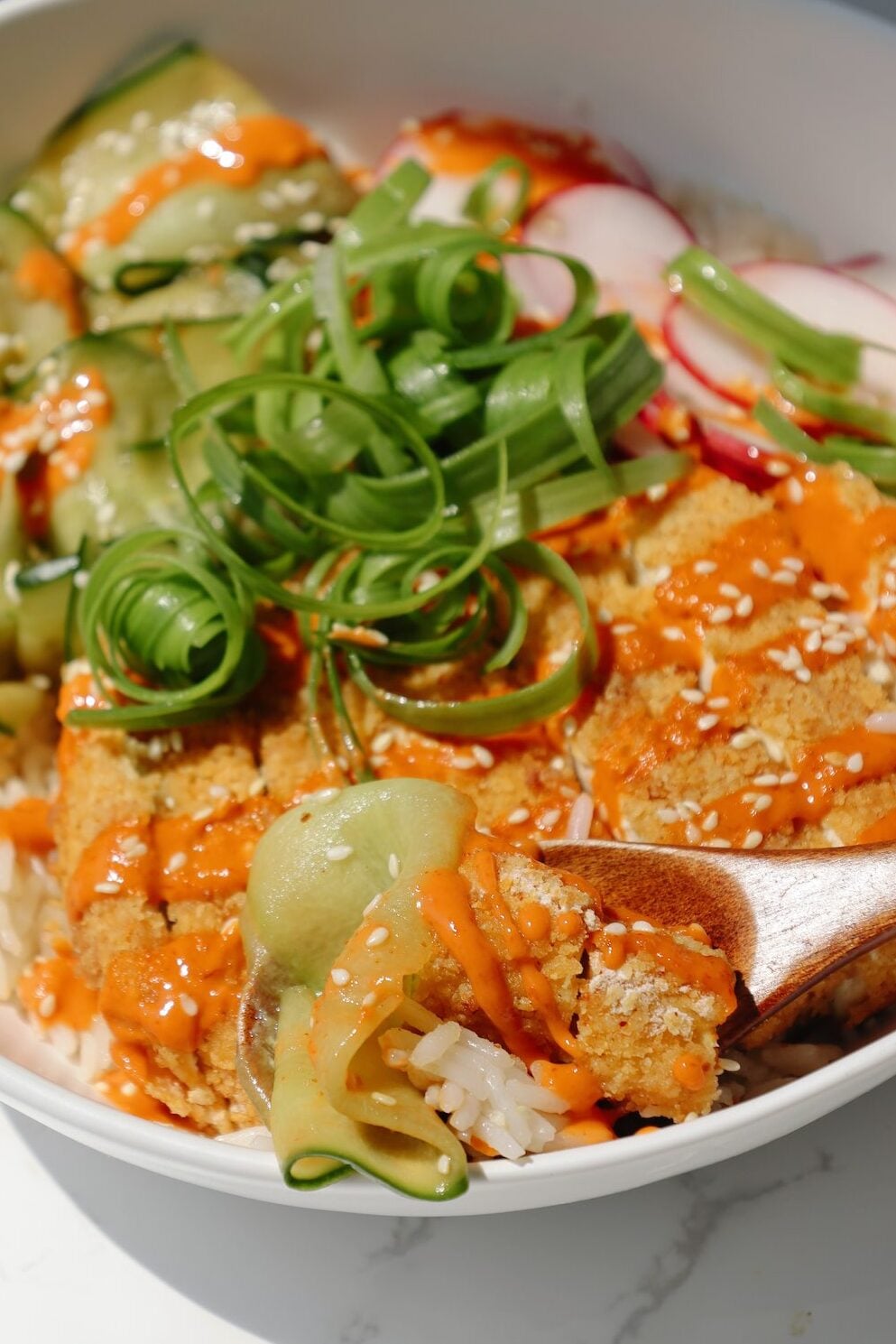 Step six: assemble the tofu katsu bowl.