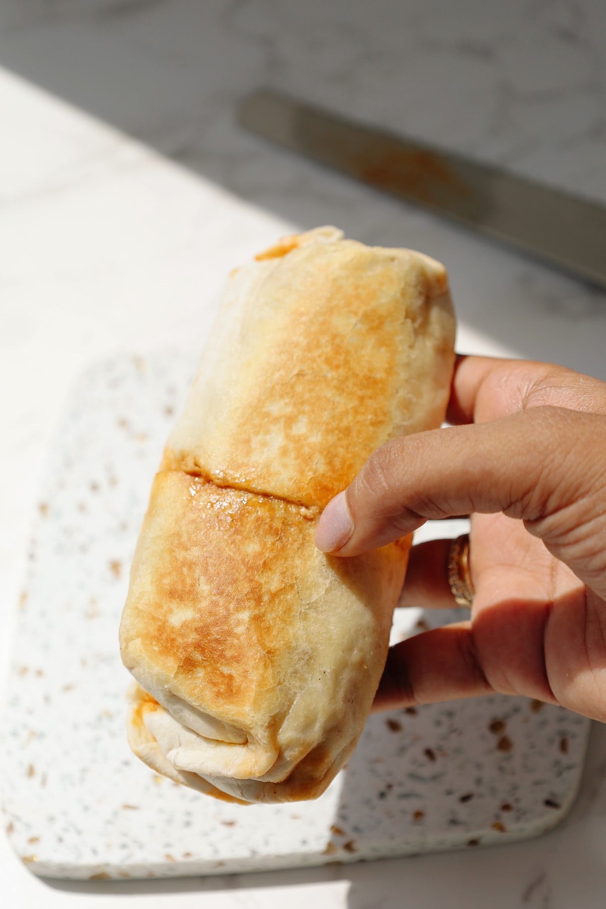 Step five: toast the burrito.