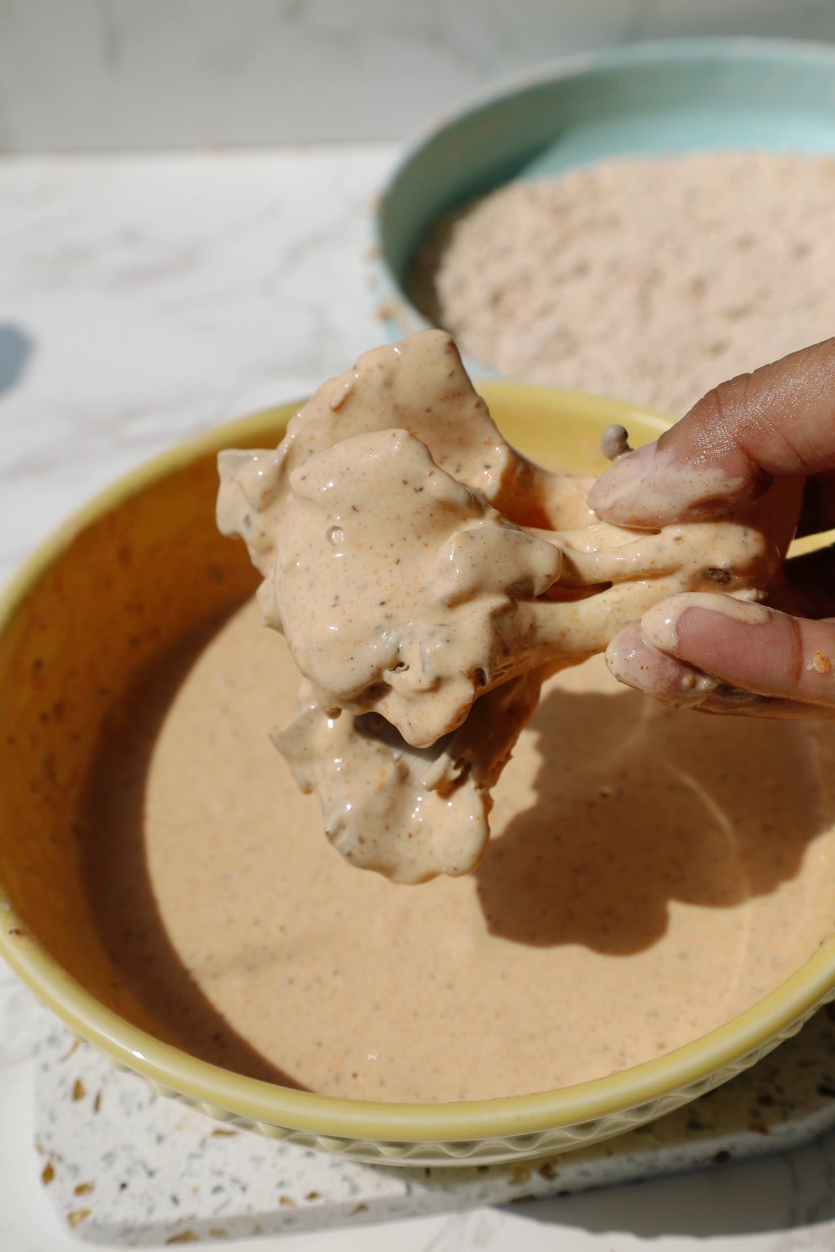 Step one: coat in wet batter.